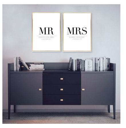 BRLLOPSTAVLA MR &amp; MRS - PARPOSTERS 2 ST POSTERS