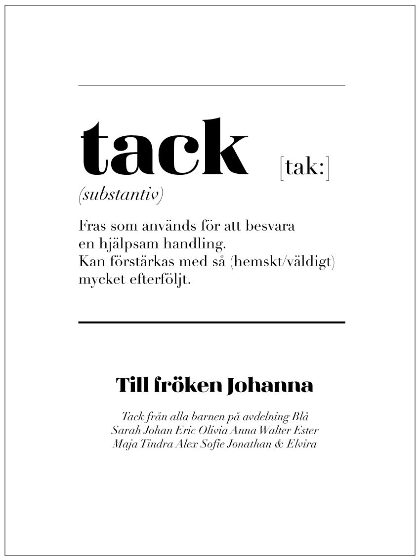 TACK poster med skrift